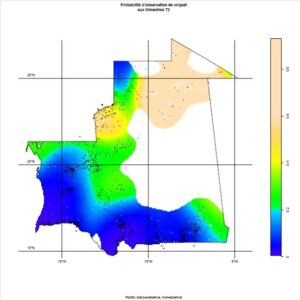 Carte de probabilité de présence des criquets pèlerins sur le territoire (trimestres T2)